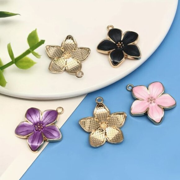 Flower Charms Set - Cherry Blossom Pendants 10pcs Zinc Alloy Enamel - Picture 2 of 3